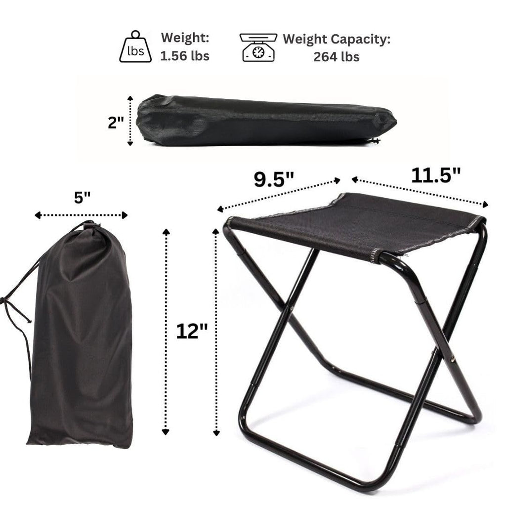 Portable Folding Stool with Storage Bag for Hiking, Fishing, Backpacking, Picnic, Camping, Hunting, Black