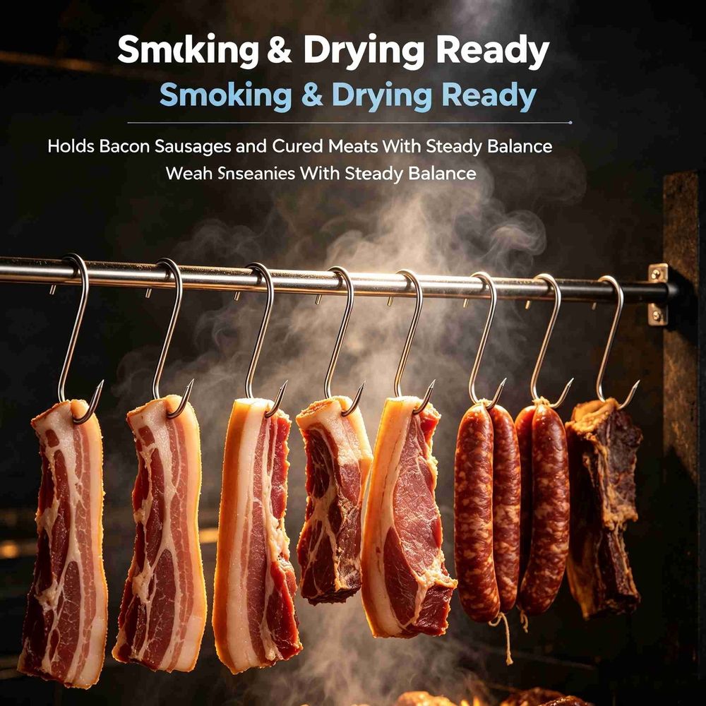 20 Pcs Meat Hooks, 5.1 Stainless Steel Butcher Hooks, Meat Processing Hooks for Hanging Bacon, Sausage, Beef, Hunting Smoking Ribs, Drying, Grillling BBQ For Kitchen, Market