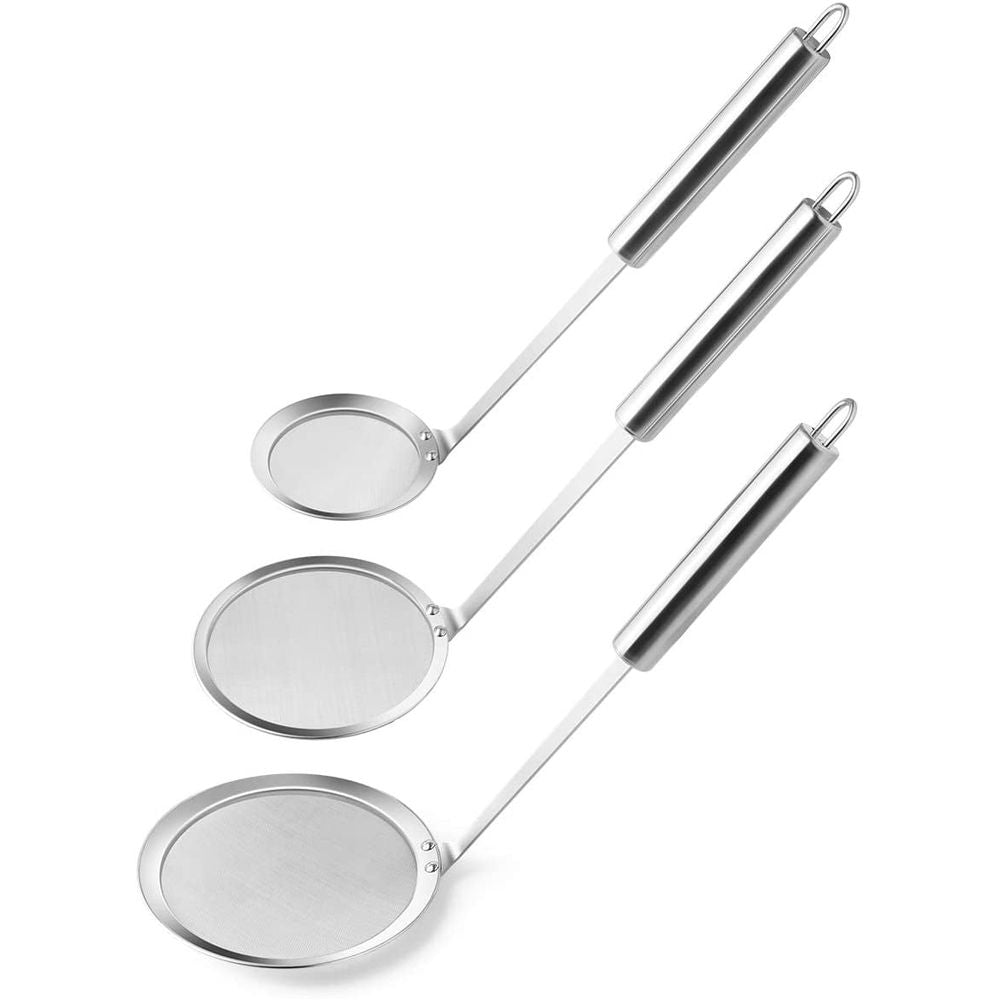 Skimmer Spoon, 3 Pack Stainless Steel Skimmer Spoon Japanese Hot Pot Fat Skimmer Spoon Fine Mesh Strainer Grease Strainer Skimmer Spoons for Cooking Frying Skimming Grease, Foam and Gravy