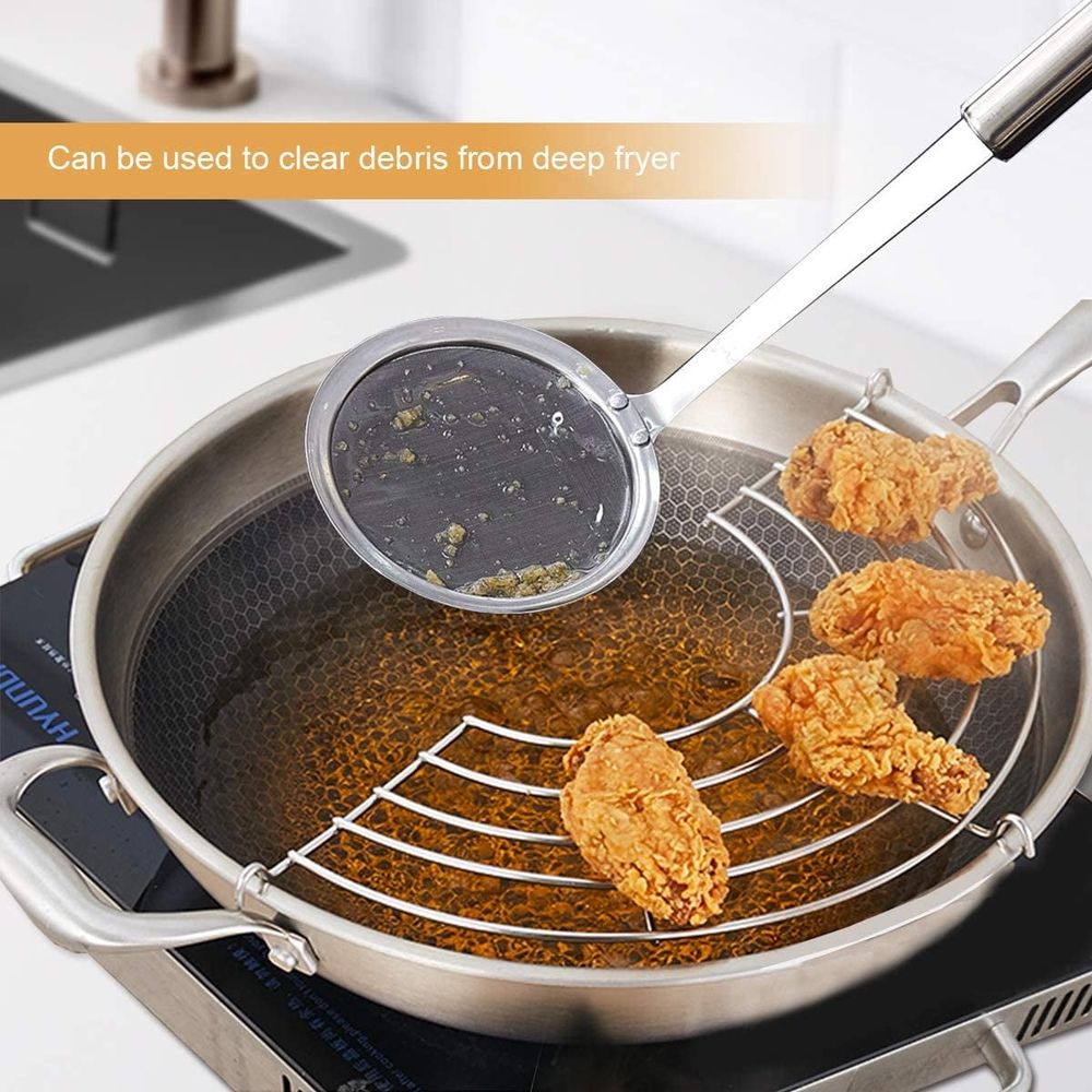Skimmer Spoon, 3 Pack Stainless Steel Skimmer Spoon Japanese Hot Pot Fat Skimmer Spoon Fine Mesh Strainer Grease Strainer Skimmer Spoons for Cooking Frying Skimming Grease, Foam and Gravy