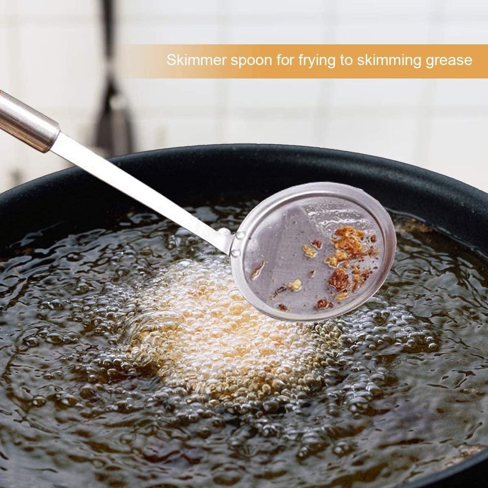 Skimmer Spoon, 3 Pack Stainless Steel Skimmer Spoon Japanese Hot Pot Fat Skimmer Spoon Fine Mesh Strainer Grease Strainer Skimmer Spoons for Cooking Frying Skimming Grease, Foam and Gravy