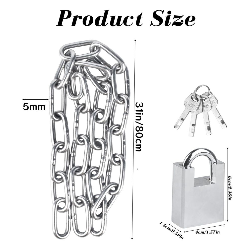 Stainless Steel Security Chain and Lock Kit 31 inch/6mm Thick Bike Chain Lock with 4 Keys Bike Locks Heavy Duty Anti Theft Bicycle Lock for Mountain City or Electric Bike Bicycle, Motorcycle