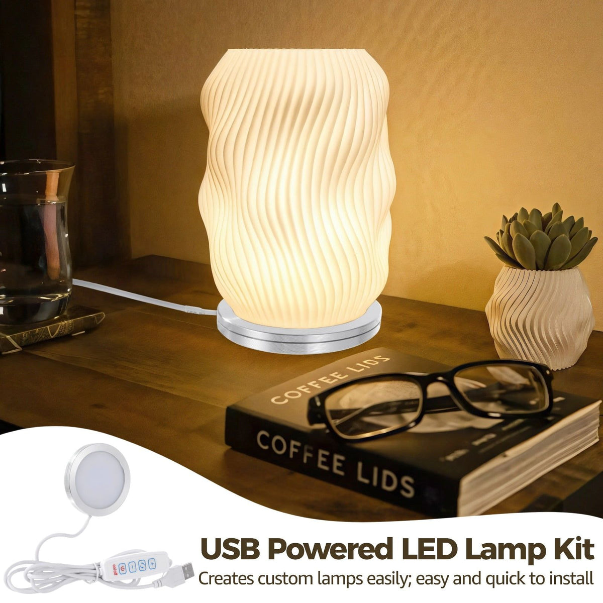 6 PCS LED Lamp Kit, USB Powered LED Light with Inline Switch, 3 Color Modes, 10 Brightness Levels, Aluminum Shell, PC Diffuser, DIY Lighting Set for Custom Lamp Projects, 3D Printed Shades, Crafts