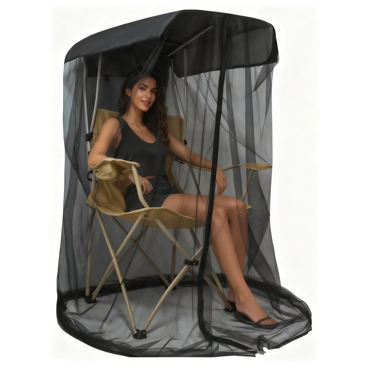 Mosquito Net Cover for Canopy Chair, Black Mesh Tent with Smooth Zipper, 35 x 32 x 63 in Canopy Chair Netting Shelter with Waterproof Sunproof Roof for Camping, Fishing, Outdoor Sitting
