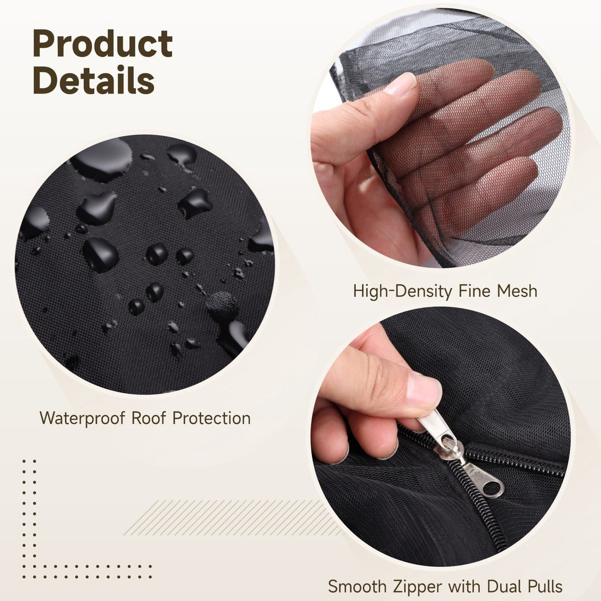 Mosquito Net Cover for Canopy Chair, Black Mesh Tent with Smooth Zipper, 35 x 32 x 63 in Canopy Chair Netting Shelter with Waterproof Sunproof Roof for Camping, Fishing, Outdoor Sitting