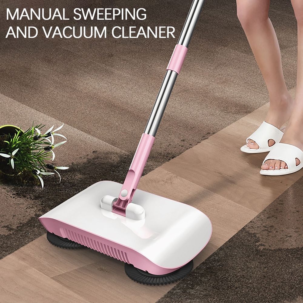 Manual Floor Sweeper | 3-in-1 Dry Sweep & Wet Mop | 12.99x6.41 Inch | Stainless Steel Handle | Includes 3 Microfiber Cloths | For Hard Floors - Wood, Tile, Vinyl (Not for Carpets)