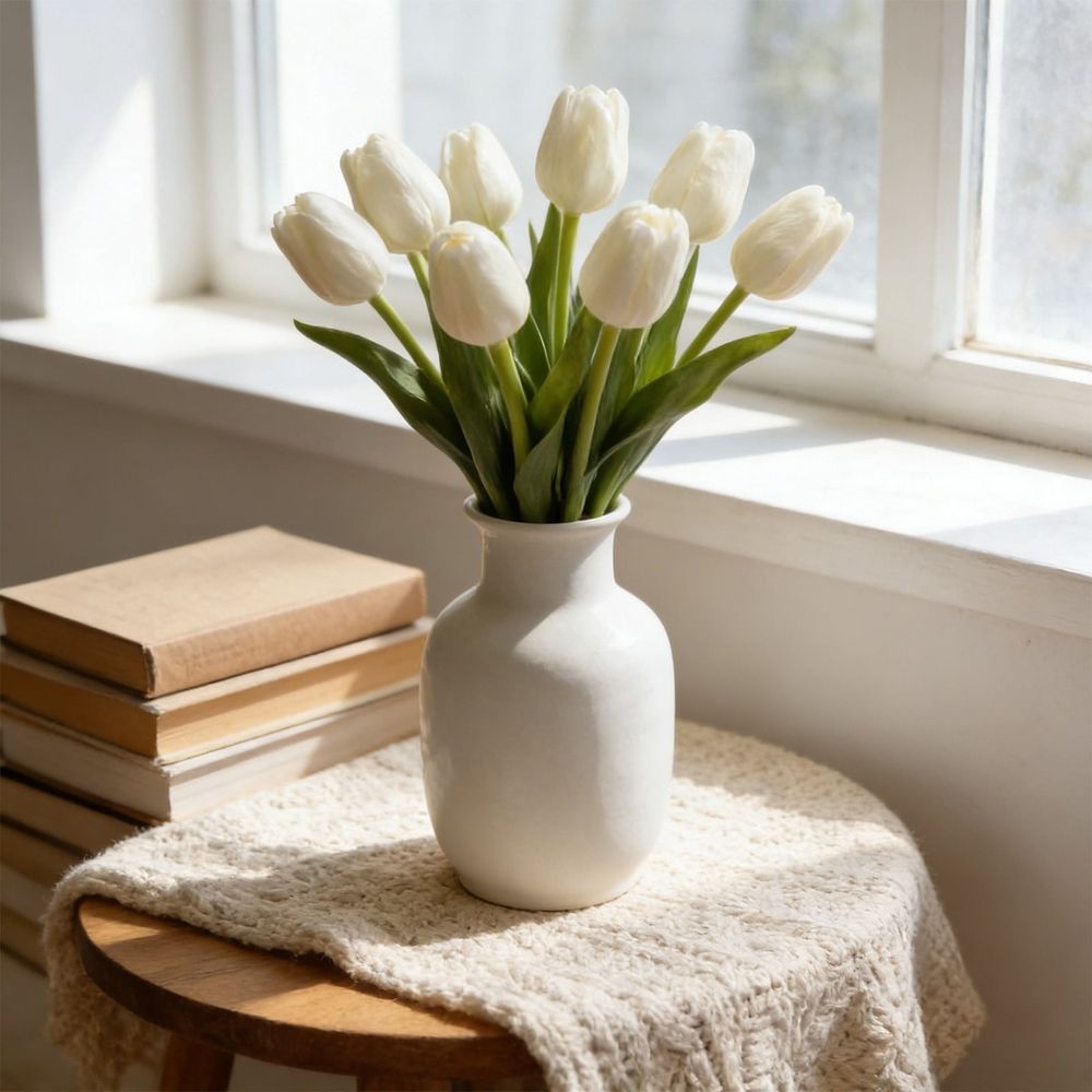 Simulation Tulip Flowers 15.4x2x2inch 1PCS Low Maintenance Soft Safe Plastic Fake Blooms, Sun Resistant Decor Bouquet for Wedding Bedroom Cafe Table Shooting Decor