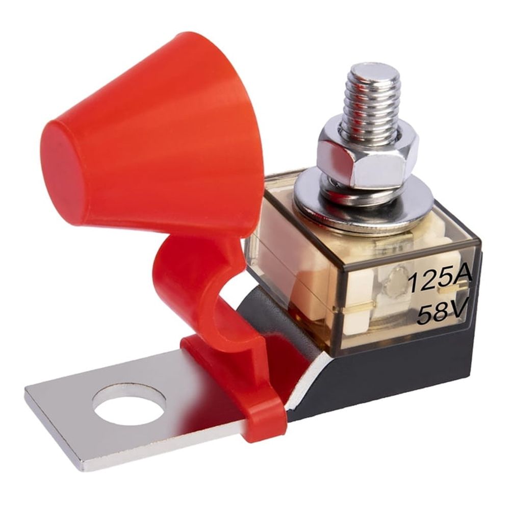 Terminal Fuse Block 125A 58V DC Battery Terminal Fuse, Single Stud Marine Battery Fuses with IP66 Waterproof Cap