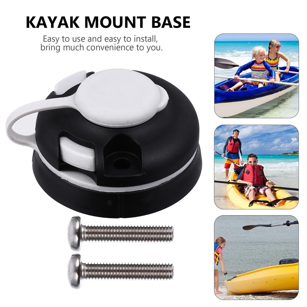 Round Kayak Mount Base Set in Black, and Sturdy Fishing Rod Holder for Boats and Kayaks