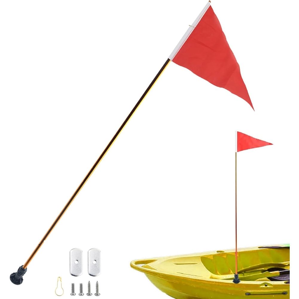 47-Inch High Visibility Kayak Safety Flag with Track Mount, Foldable Stable Base Boat Flag for Dinghy Yacht Canoe(Q)