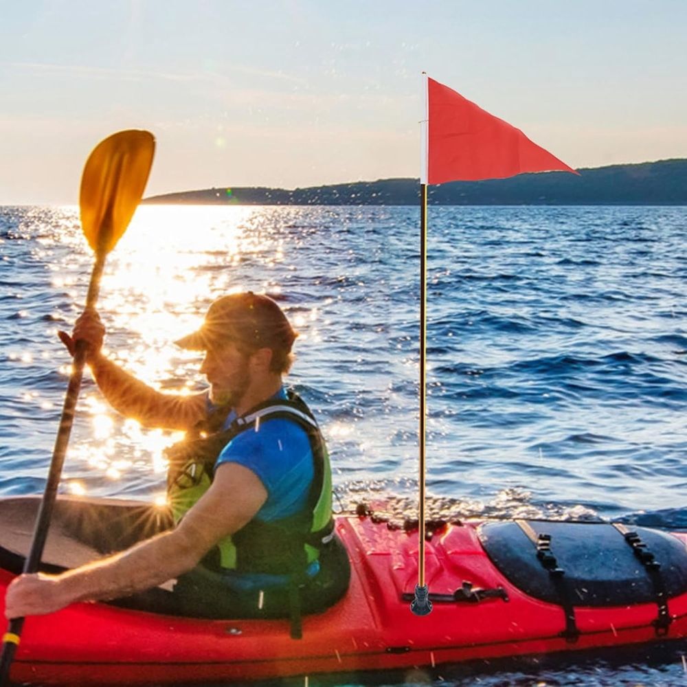 47-Inch High Visibility Kayak Safety Flag with Track Mount, Foldable Stable Base Boat Flag for Dinghy Yacht Canoe(Q)