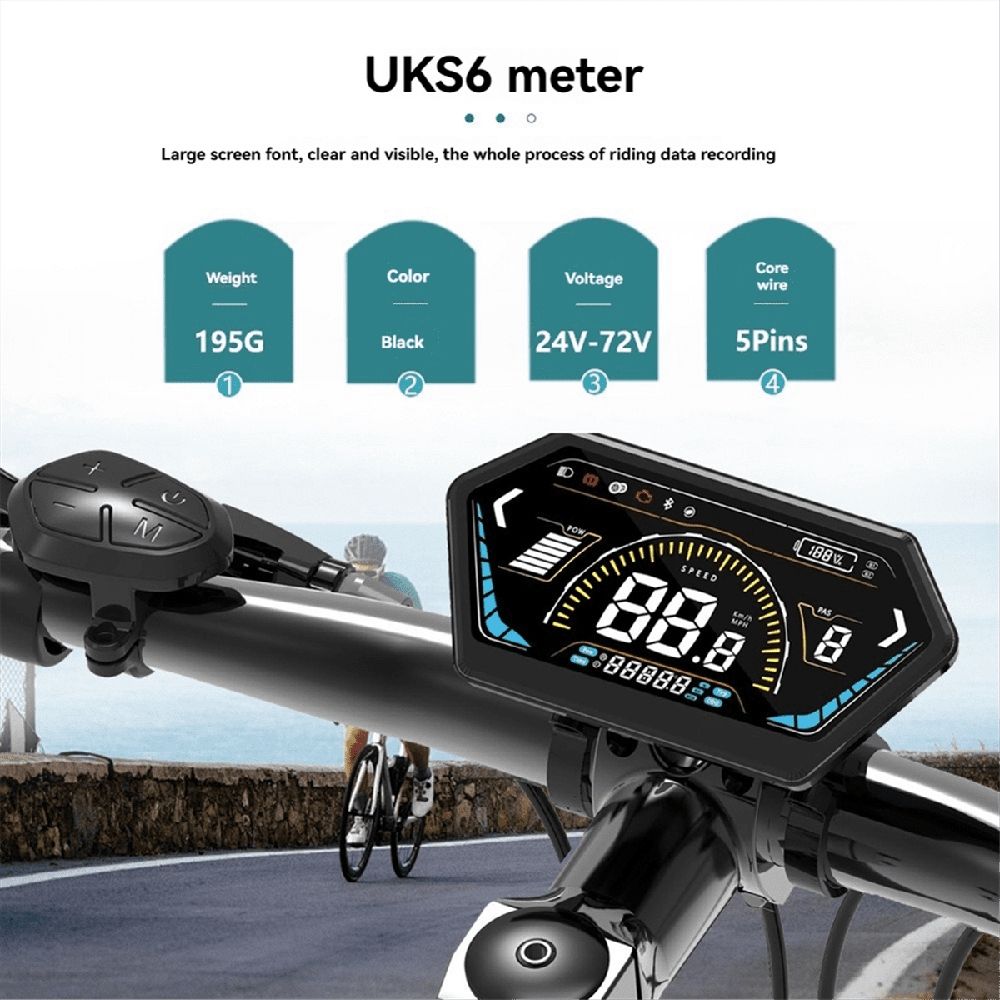 UKS6 Electric Scooter LCD Meter Color Screen 24V-72V Electric Bicycle Dashboard E-Bike Smart Display Waterproof 5PIN