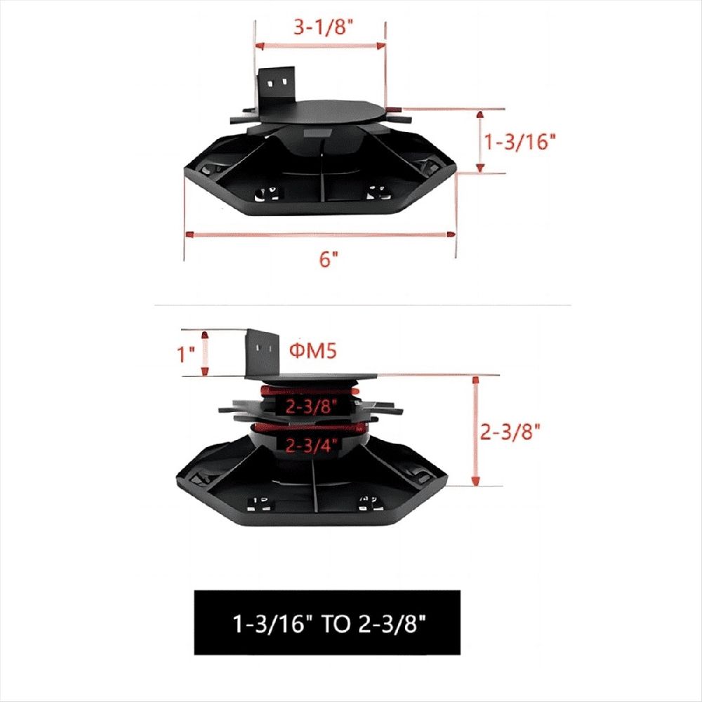 6 Pcs Joist Support Pedestals, Adjustable Decking & Flooring Pedestal for Deck, Timber Base
