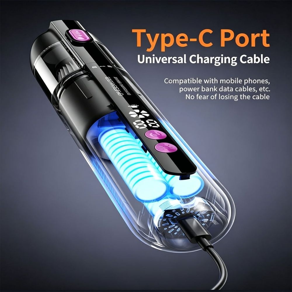 Flexible Car Vacuum Using Brushless Motor And Type C Fast Charging Perfect For Vehicles Furniture