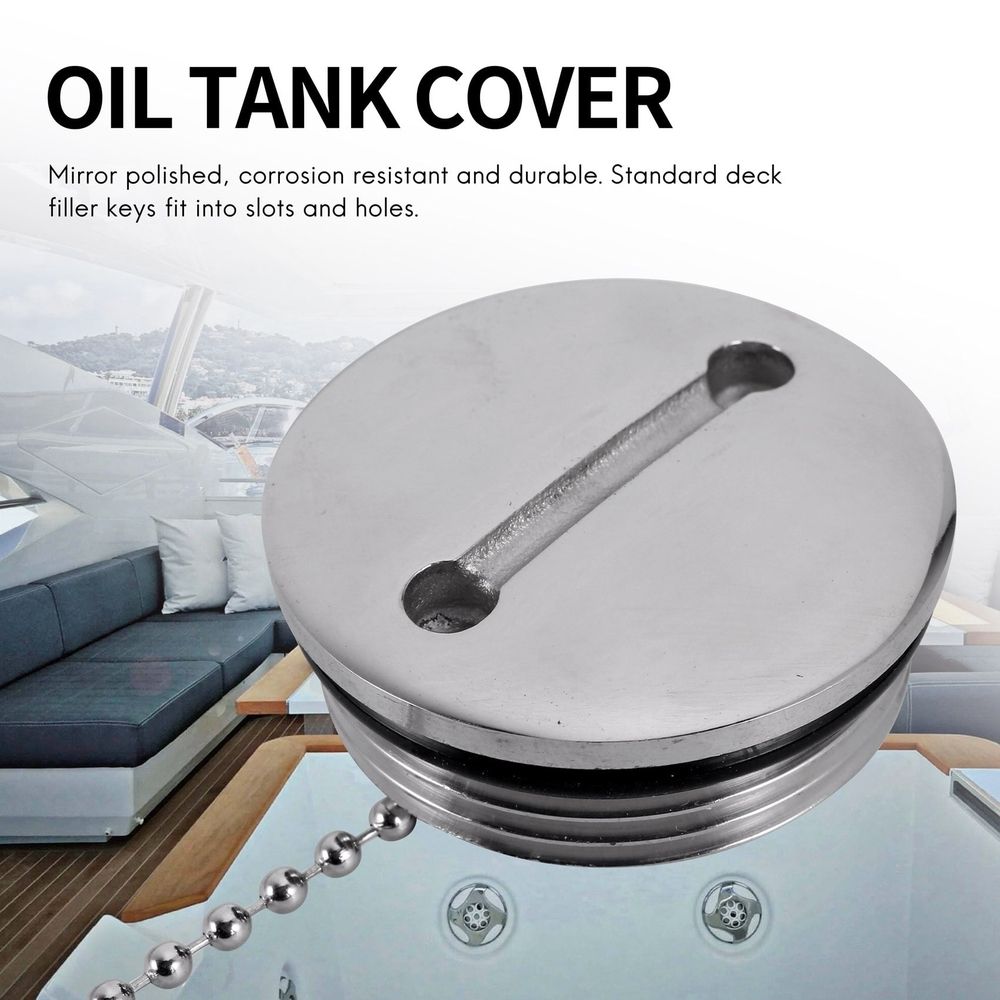 Boat Deck Fill Filler Replacement Cap with Chain Stainless Steel Water Gas
