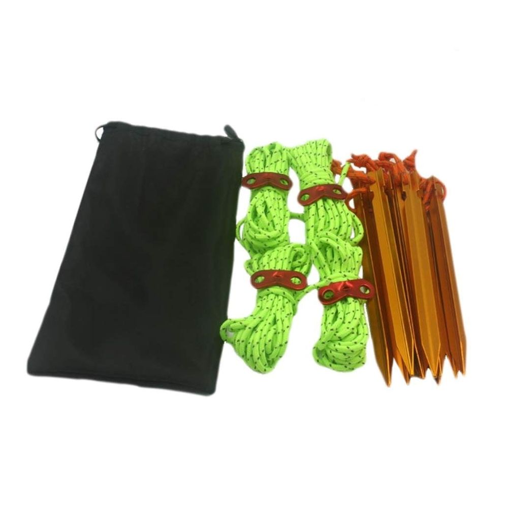 Worgeous Camping Tent Stake and Rope Set with 10 Aluminum Alloy Pegs, 4 Reflective Guy Lines, and Windproof Buckles