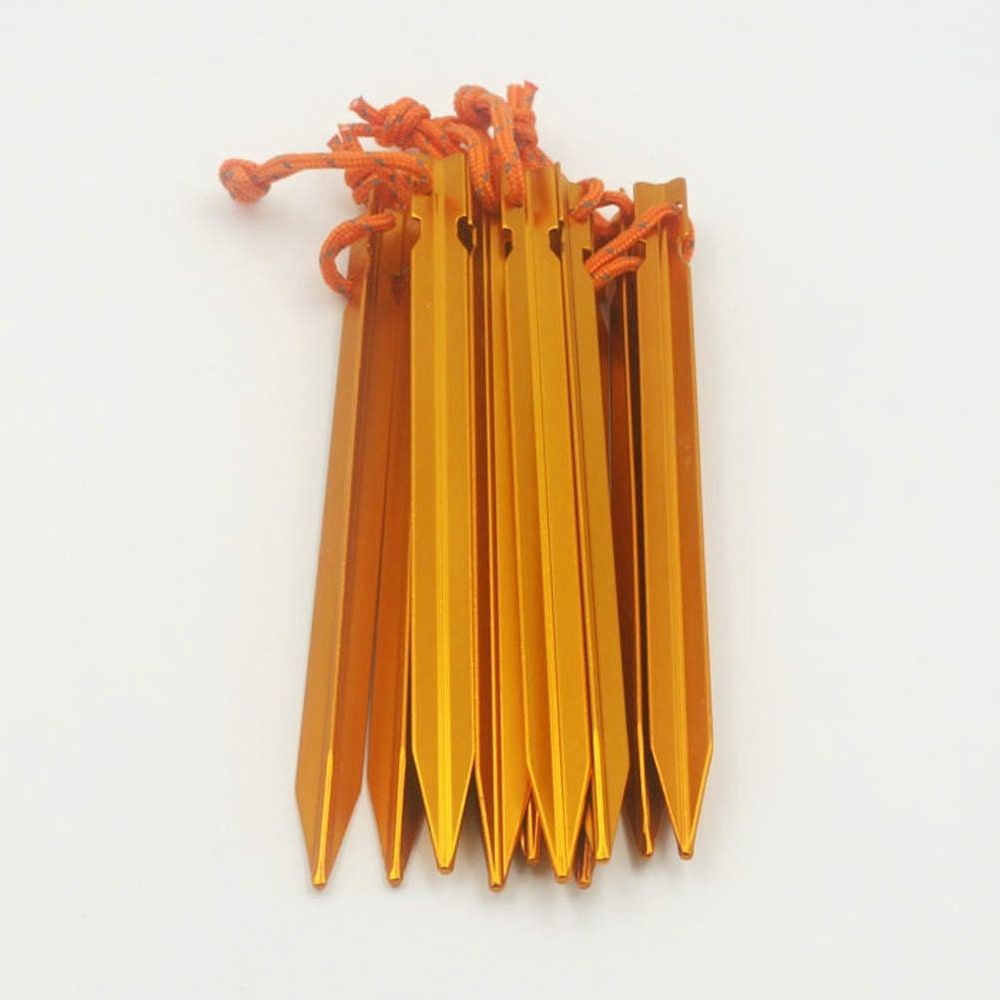 Worgeous Camping Tent Stake and Rope Set with 10 Aluminum Alloy Pegs, 4 Reflective Guy Lines, and Windproof Buckles