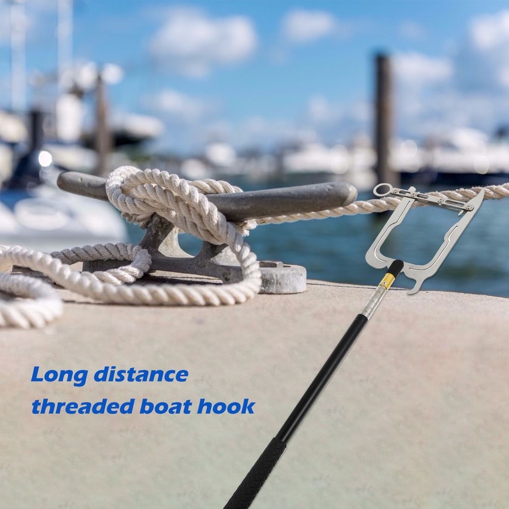 1Set Black Stainless Steel Telescoping Boat Hook Pole Portable Multi Purpose Hook