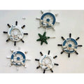 Nordic Coastal Nautical Wood Block Wall Decor Sailor Wheel with Fishing Net