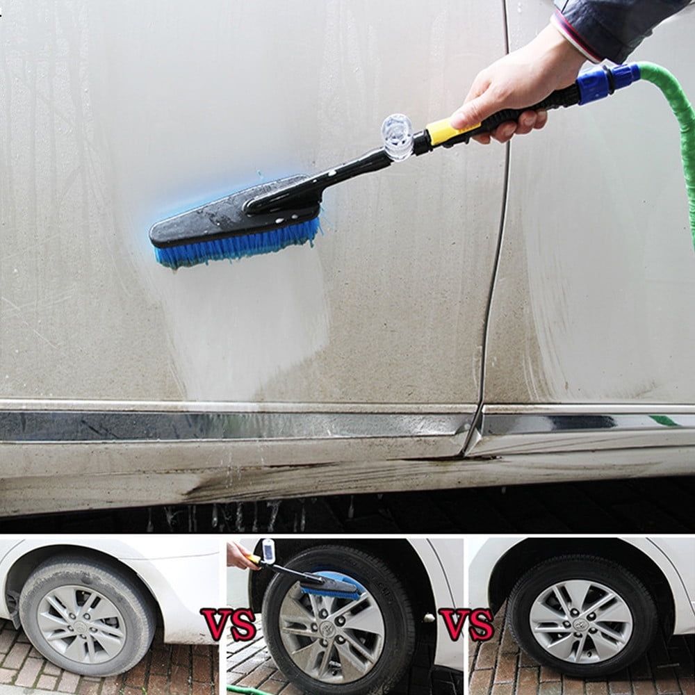 Car Wash Brush with Water Spray Nozzle Hose Adapter Blue Foam Cleaning Tool for Vehicles Trucks SUVs and RVs Through-Water Flow Design for Efficient Exterior Care Wash