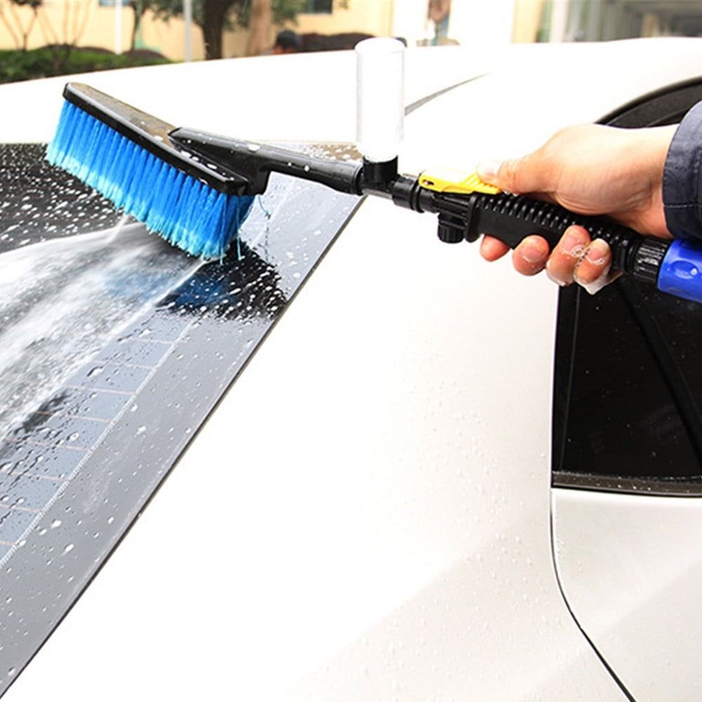 Car Wash Brush with Water Spray Nozzle Hose Adapter Blue Foam Cleaning Tool for Vehicles Trucks SUVs and RVs Through-Water Flow Design for Efficient Exterior Care Wash