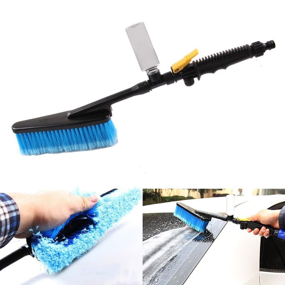 Car Wash Brush with Water Spray Nozzle Hose Adapter Blue Foam Cleaning Tool for Vehicles Trucks SUVs and RVs Through-Water Flow Design for Efficient Exterior Care Wash
