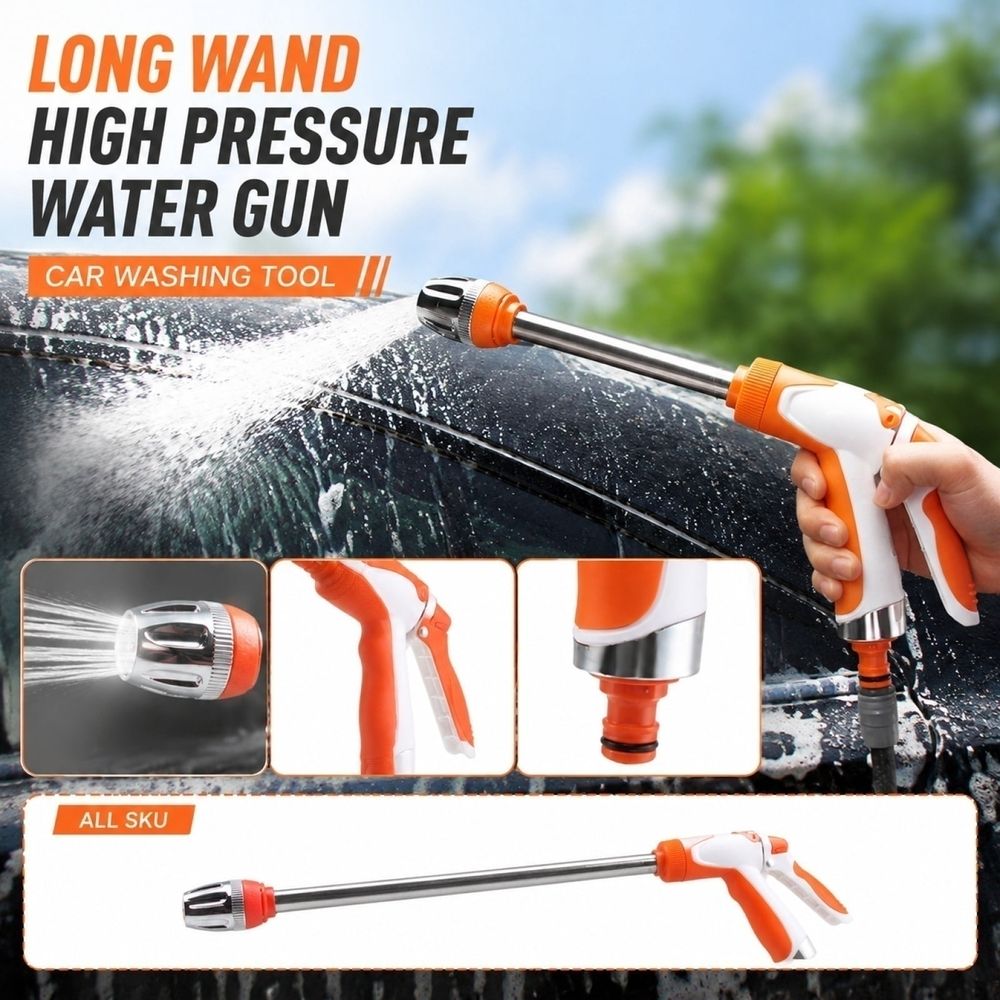 High Pressure Car Wash Tool with Metal Extension Wand Heavy Duty Long Pole Pressure Washer Accessory for Outdoor Surface Rinsing Truck Bed and Second Story Cleaning