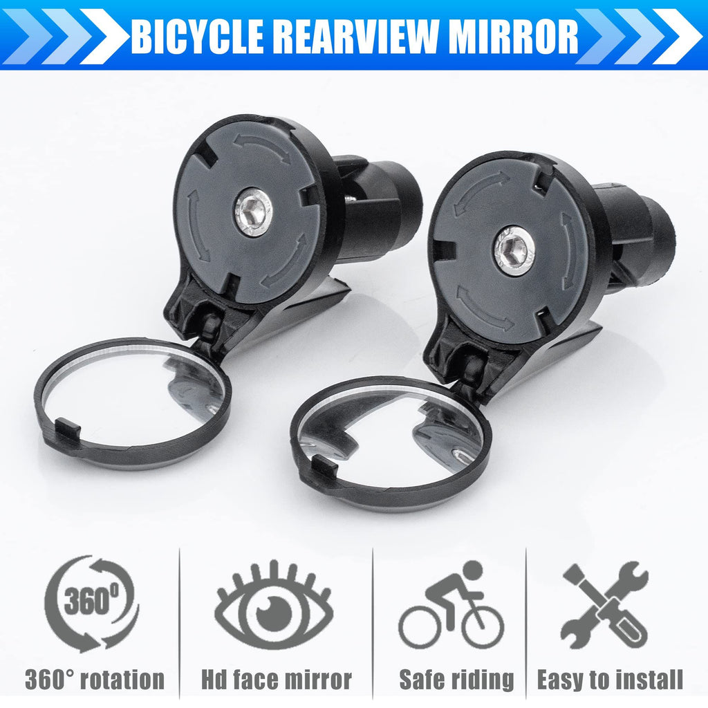 Bike Bar End Rear View Mirror 2 Pack - Adjustable HD Convex Glass Rearview Mirror for Road Bike Drop Bar End or Handlebar End of Mountain Bike, Bicycles, Scooters