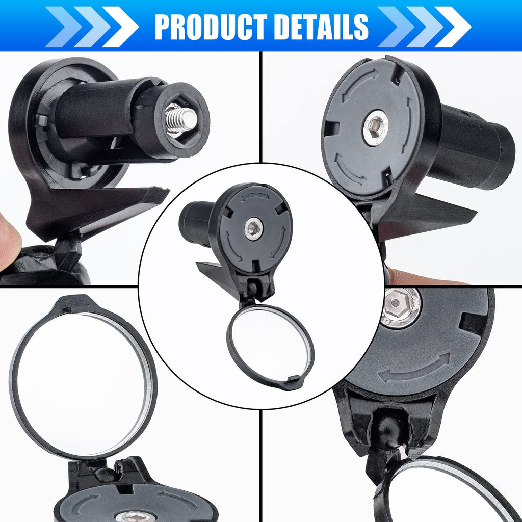 Bike Bar End Rear View Mirror 2 Pack - Adjustable HD Convex Glass Rearview Mirror for Road Bike Drop Bar End or Handlebar End of Mountain Bike, Bicycles, Scooters