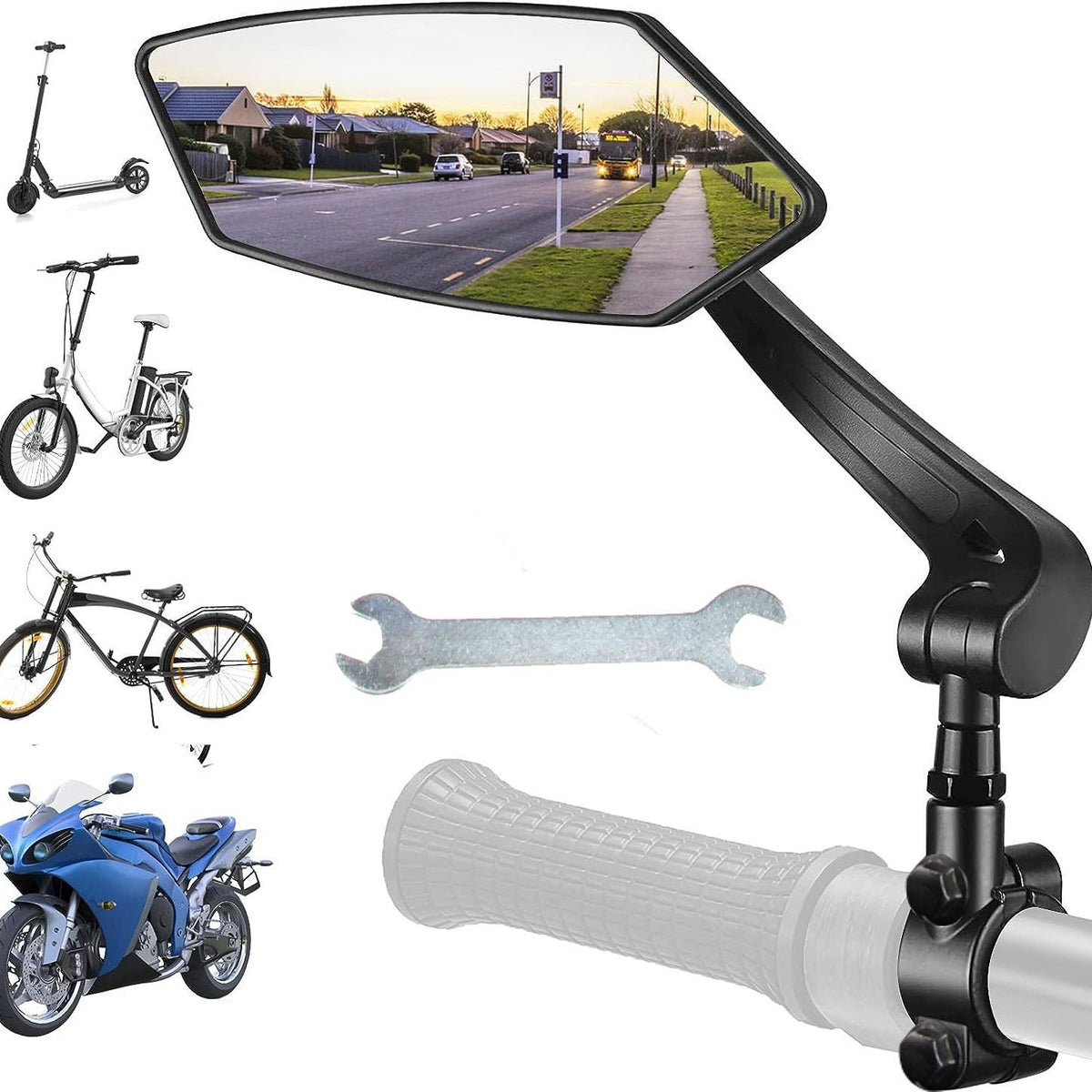 1 Pair Bike Mirror Handlebar [Left + Right], HD Glass Bicycle Mirror, 360° Rotatable Adjustable Shockproof Rearview Mirror, for E-Bike Mountain Bike Road Bike Electric Scooter