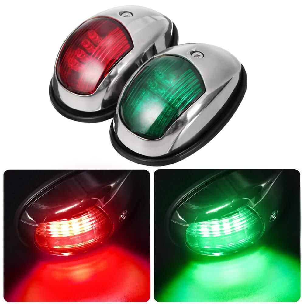 Boat Navigation Lights Red and Green Bow Light LED  Vertical Mount 1 Pair (Vacuum Electroplate Silver)