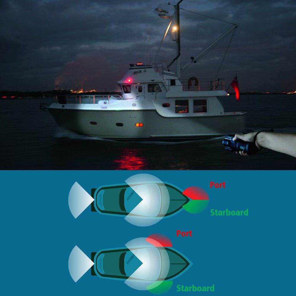 Boat Navigation Lights Red and Green Bow Light LED  Vertical Mount 1 Pair (Vacuum Electroplate Silver)
