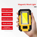 LED Work Light Rechargeable, Magnetic COB Portable Worklights, 30w Lumens, Job Site Lighting for Car Repairing,Camping,Hunting (Yellow)