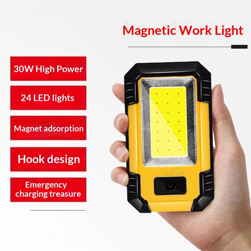 LED Work Light Rechargeable, Magnetic COB Portable Worklights, 30w Lumens, Job Site Lighting for Car Repairing,Camping,Hunting (Yellow)