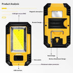 LED Work Light Rechargeable, Magnetic COB Portable Worklights, 30w Lumens, Job Site Lighting for Car Repairing,Camping,Hunting (Yellow)