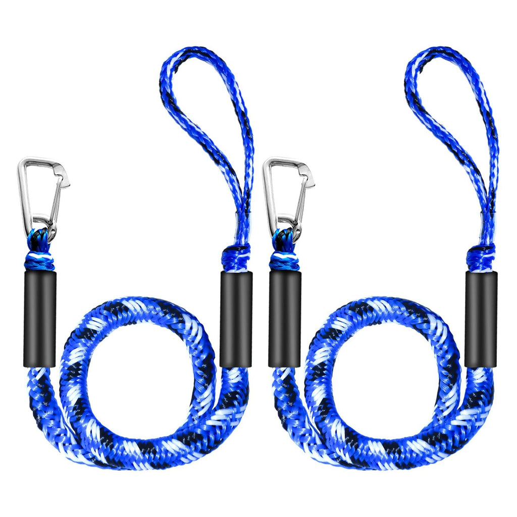 Bungee Dock Lines for Boats 4 ft, Heavy-Duty Elastic Anchor Rope with Hooks, Secure Boat Dock Lines, Jet Ski Mooring  Tie Downs (Blue,Black&White, 2 Pack)