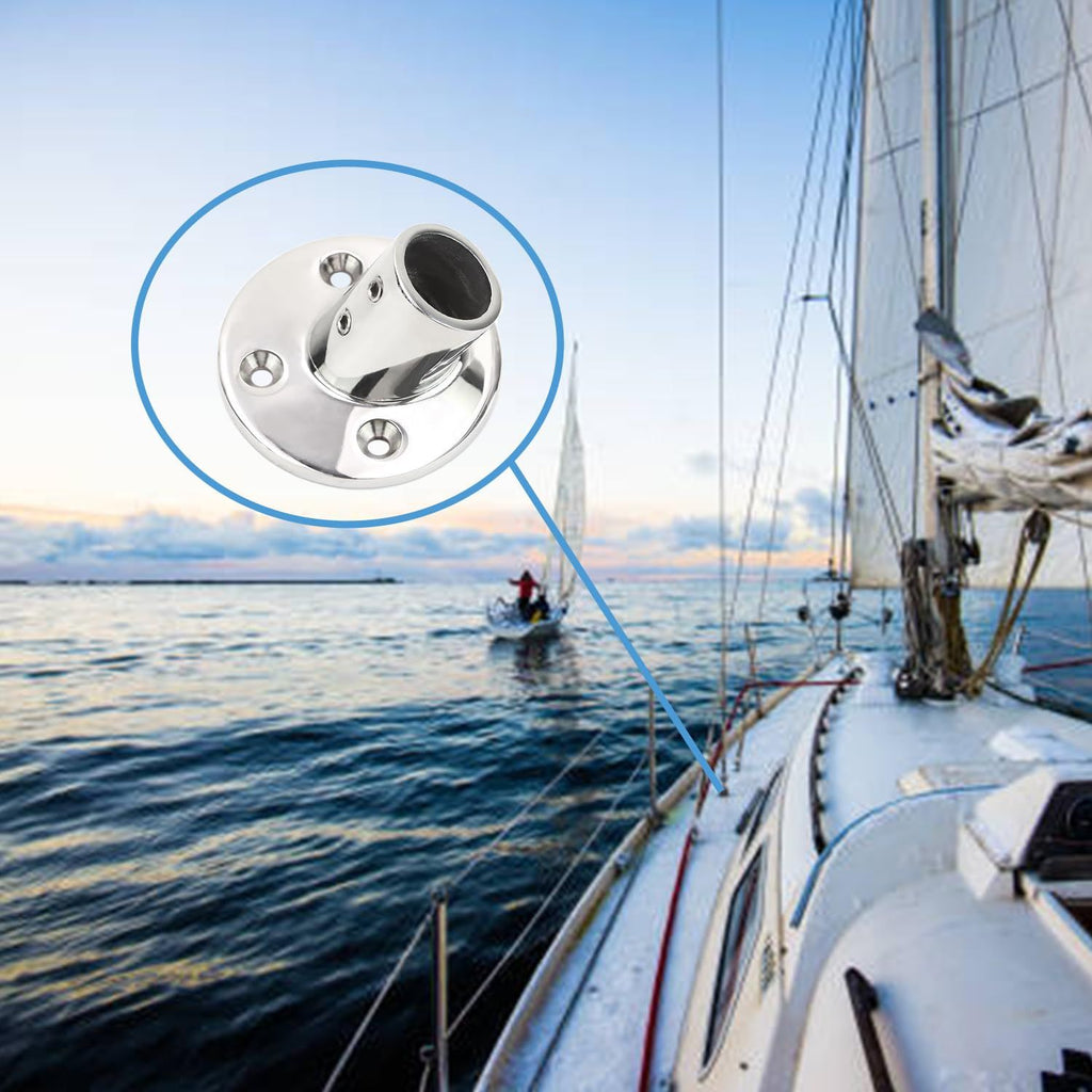 4 pack Boat Hand Rail Fitting Heavy Duty 316 Marine Round Base with Screws, Hand Rail Fitting Rail Tube Stanchion Base Column Accessories