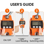 660lb Digital Hanging Scale, Handheld 300Kg Mini Crane Scale with Hooks for Farm Hunting Fishing Outdoor (Orange)