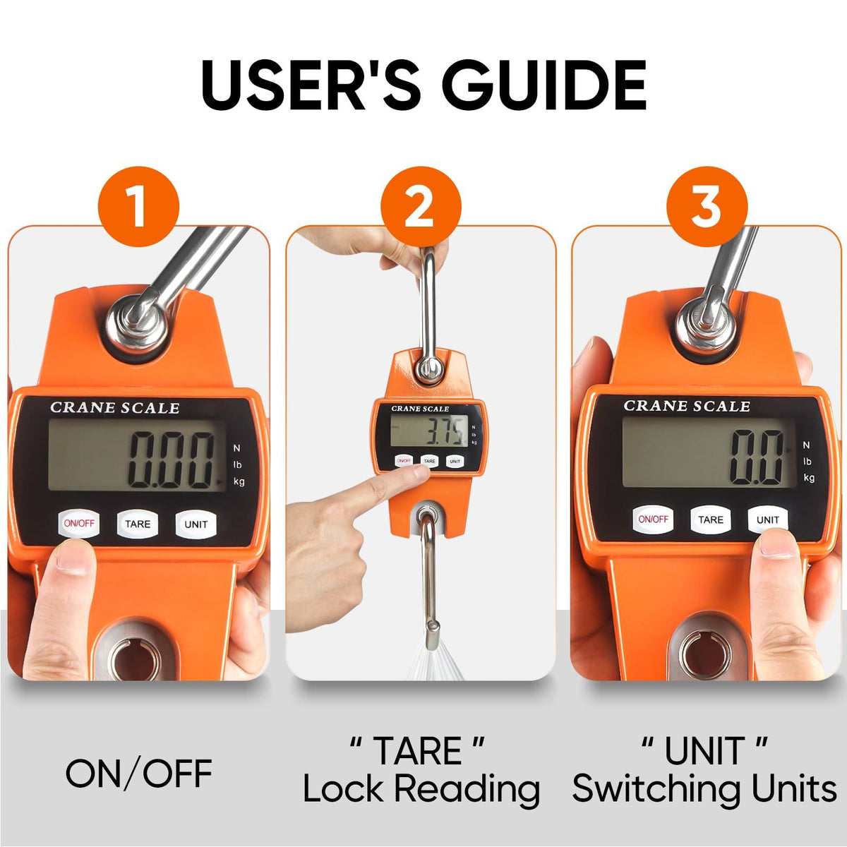 660lb Digital Hanging Scale, Handheld 300Kg Mini Crane Scale with Hooks for Farm Hunting Fishing Outdoor (Orange)