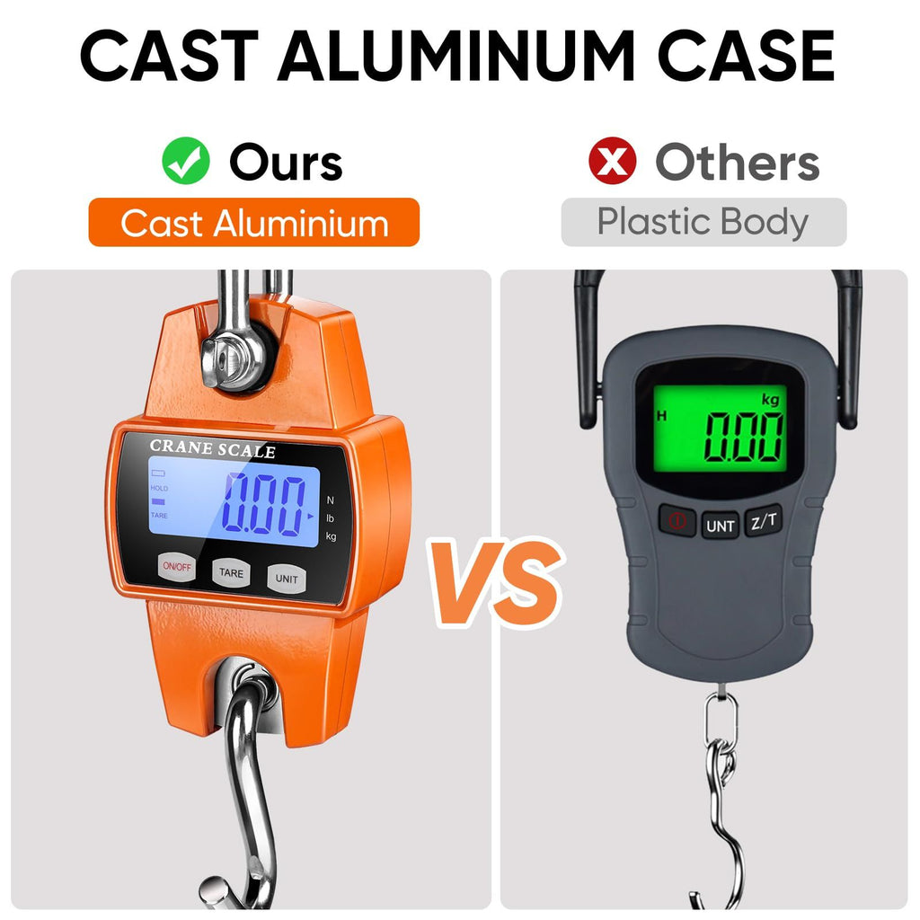 660lb Digital Hanging Scale, Handheld 300Kg Mini Crane Scale with Hooks for Farm Hunting Fishing Outdoor (Orange)