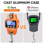 660lb Digital Hanging Scale, Handheld 300Kg Mini Crane Scale with Hooks for Farm Hunting Fishing Outdoor (Orange)
