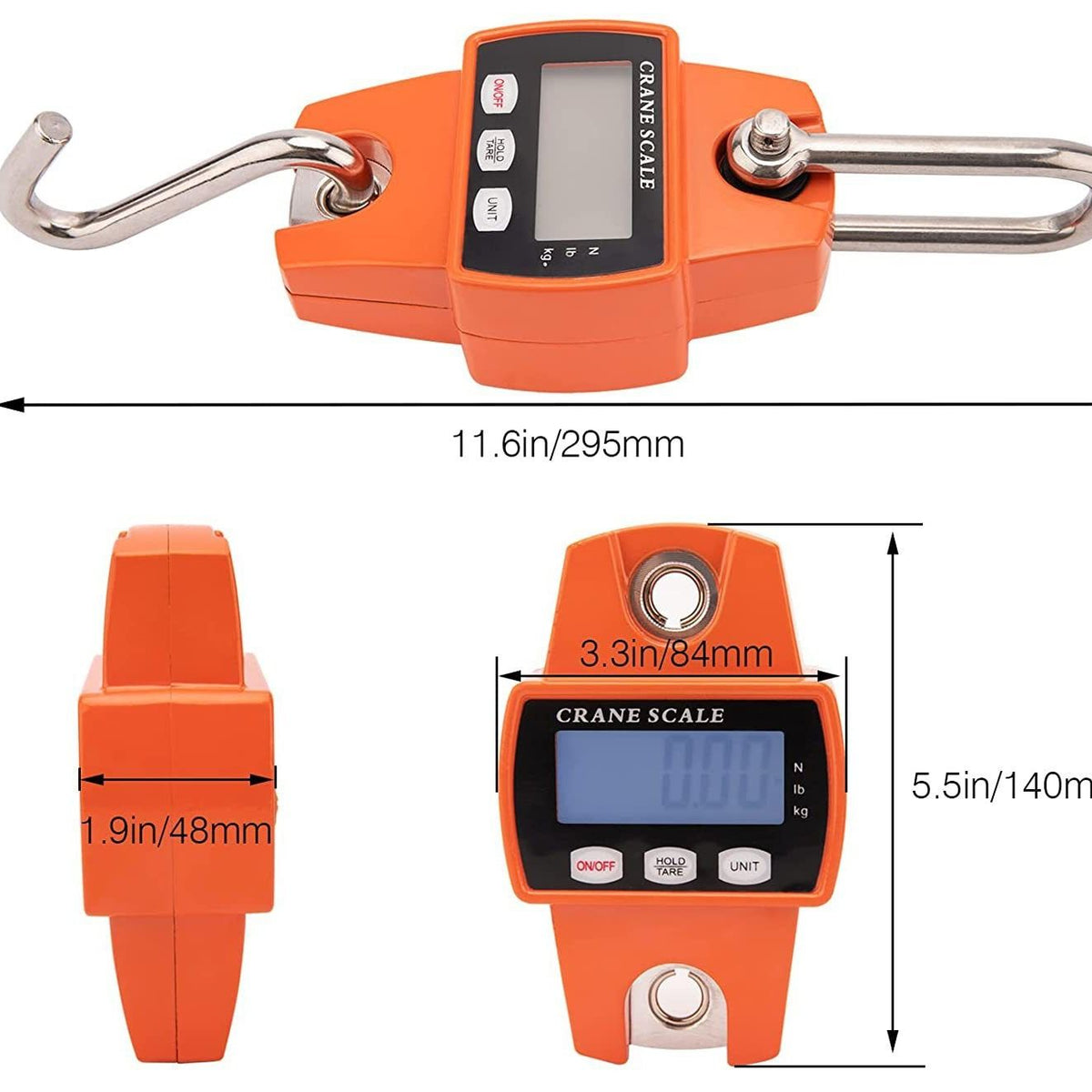 660lb Digital Hanging Scale, Handheld 300Kg Mini Crane Scale with Hooks for Farm Hunting Fishing Outdoor (Orange)