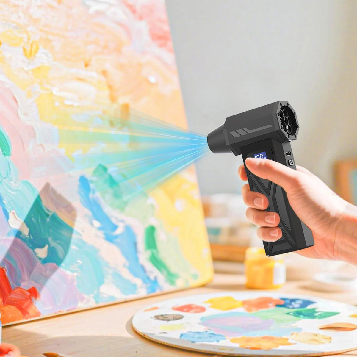 Cordless Paint Pouring Blower with 5 Nozzles Electric Air Duster, Four-Speed Adjustable Speed 110000RPM Compressed Air Duster with LED Light,