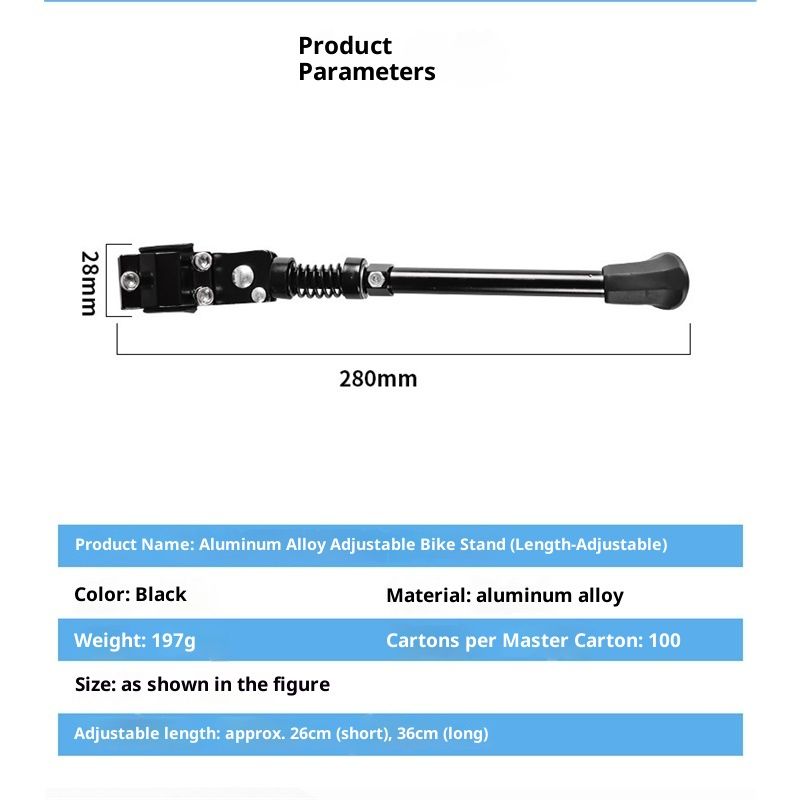 Adjustable Rear Side Kickstand for Mountain, eBike, Road, City & Heavy Bikes   26-36cm Adjustable Bicycle Kickstand