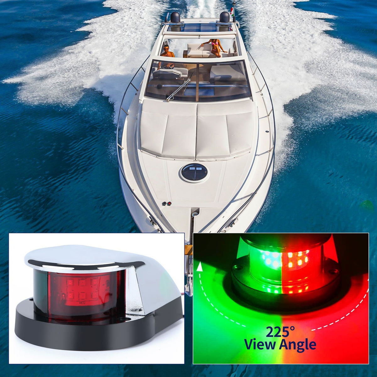 2pcs LED Boat Navigation Light Red and Green LED Marine Navigation Light Boat Bow Light for Pontoon and Small Boat (Silver)