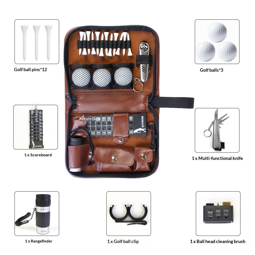 Golf Gifts for Men and Women, Golf Accessories Set with Hi-End Case, Golf Balls, Rangefinder, Golf Tees, Brush, Multifunctional Divot Knife, Scorer, Golf Ball Clamp