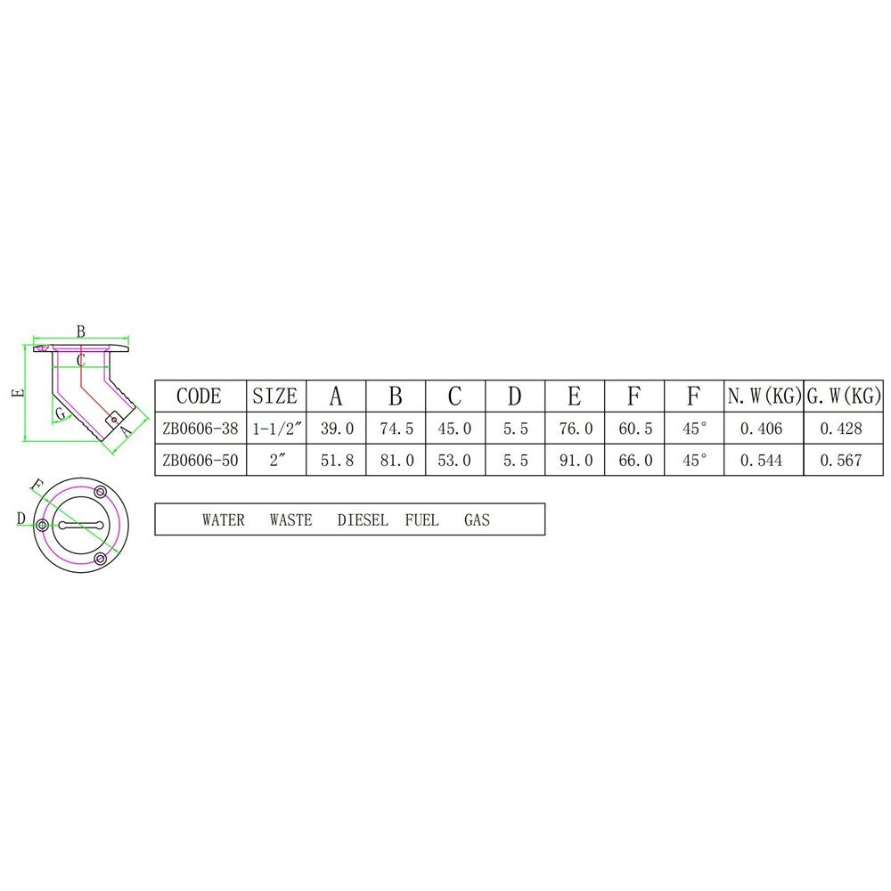 New Casting 1-1/2"(38mm) Boat Deck Fill/Filler with Key Cap Marine 316 Stainless Steel Hardware for Boat Yacht Caravan (Universal)