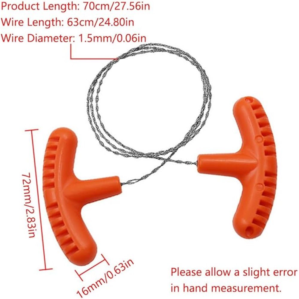Outdoor Survival Saw Wire Steel Wire Rope with Handle Cutting Tool Cutting Steel Chain for Wood Camping Hiking Hunting (Orange 63cm), 1 PCS