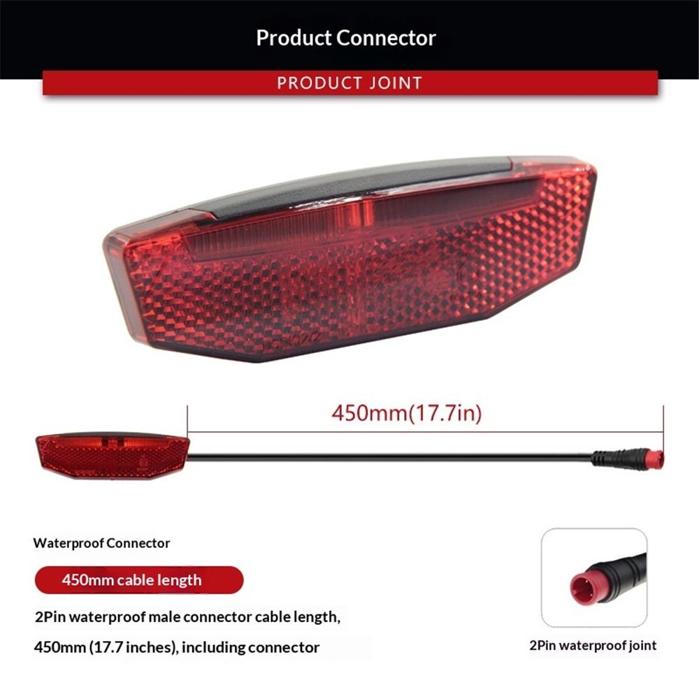 Tail Light, 6V-60V LED Warning Light High Brightness Bike Rear Light Night Riding Equipment Waterproof Connector Electric Bike Accessories for Night Riding Cycling