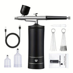 USB Rechargeable Airbrush Kit: Portable, Versatile, And Safe Compressor for Crafts, Tattoos, Cake Decorating & More with Cleaning Kit Waist-length 2-speed powder pump + airbrush + 2 pots + brush